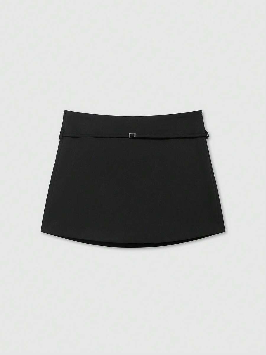 Women's Casual Everyday Office Commute Minimalist Solid Color Buckle Belted Skort