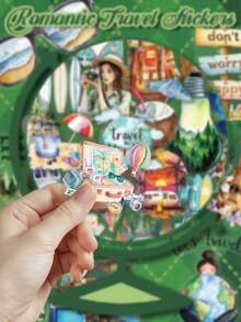 50 pezzi Adesivi da viaggio romantici, in materiale PET, carini e divertenti con disegni di globi e foreste, perfetti per decorare album di ritagli, bottiglie d'acqua, laptop, valigie per feste, scrivanie e regali per le vacanze - Multicolore - Visualizzare 4