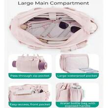 Padded Tote Bag With Bow Casual Quilted Padded Women Shoulder Bags Fit 15.6in Laptop Large Capacity Yoga Gym Bags - 粉色 - 查看 3