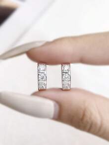 1Pair Three Moissanite Diamond Hoop Earrings S925 Sterling Silver Wedding Earrings Engagement Stud Earrings Luxury Jewelry For Gifts Women Anniversary