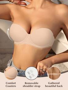 Beige Wireless Bra, Sexy Push-Up Bra For Small Bust, Removable Cups - Beige - View 4