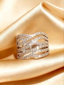1pc S925 Sterling Silver Interwoven Line Design Ring, Delicate Jewelry Gift For Women - Silver - View 8