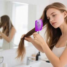 ZMD 2PC Curved Vented Detangling Hair Brush, Boar Bristles Curly Hair Brush, Wet Dry Detangler Hair Brushes For Women/Men/' Long, Thick, Thin, Curly & Tangled Hair (Pink & Black) - 粉紅色和紫色 - 查看 5