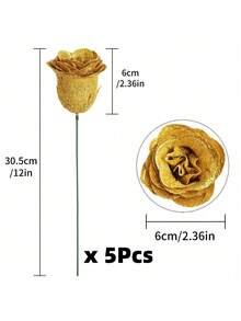 MEHELANY 20/5入 金色粉色人造玫瑰花含莖，亮片裝飾玫瑰 DIY 人造花，適用於手工藝、婚禮花束、居家桌面裝飾、節日派對、情人節、夏季裝飾、家居裝飾、生日禮物、房間裝飾、花園戶外裝飾（塑膠人造玫瑰花） - 金色 - 查看 9