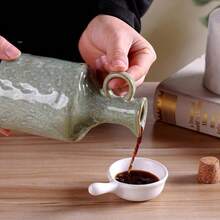 1pc Retro Ceramic Oil Pot With Lid, Dual-Use Sprayer & Pourer, Kitchen Household High-Quality Oil Dispenser, Can Store Cooking Oil, Soy Sauce, Water, Practical Kitchen Tool, 15.5cm Height X 8cm Diameter - Multicolor - View 9