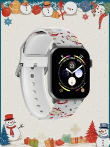 1pc Christmas Bow Print Silicone Watch Band, Compatible With Apple Watch Bands, Size 38mm, 40mm, 41mm, 42mm, 44mm, 45mm, 49mm (S10 42mm, S10 46mm), Fashionable Soft Silicone Sports Watch Strap, Compatible With Series 11 Ultra, SE3 Ultra, S10 Ultra, SE2, S10 ... - Multicolor - View 3