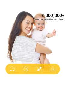 12pcs Baby Towel Set – Hospital-Bag Essentials Unisex Newborn Solid-Color Burp Cloths, Bath Towels And Washcloths For Boys And Girls. Six-Layer Ultra-Absorbent Fabric For All-In-One Use: Feeding, Bathing, Hand-Drying, Sweat-Wiping, Pillow Cover, Burping And Nursing. - White - View 6