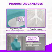 Mannequin Torso Manikin Dress Form Height Adjustable Dress Model Display Torso Body Tripod Stand Clothing Forms - màu xanh lá - Xem 5