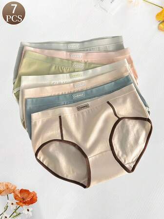 7 piezas de bragas de algodón delgado para mujer, calzoncillos tipo bikini de unicolor y sexy, ropa interior transpirable de talle bajo