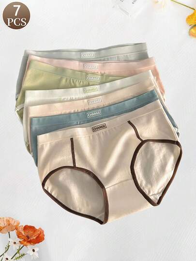 7pcs Women's Sexy Solid Color Triangle Underwear Set, Seamless Breathable Mid-Waist Short Panties