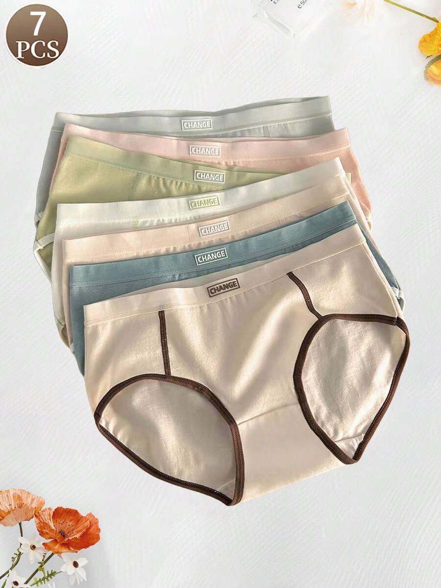 7条装女士薄棉内裤，性感纯色比基尼三角裤，透气低腰内裤 - 彩色 - 查看 1