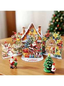 1 Stück Weihnachtsgrußkarte - 3D Winterwald Szene mit Tieren, handgemachtes Wintergeschenk