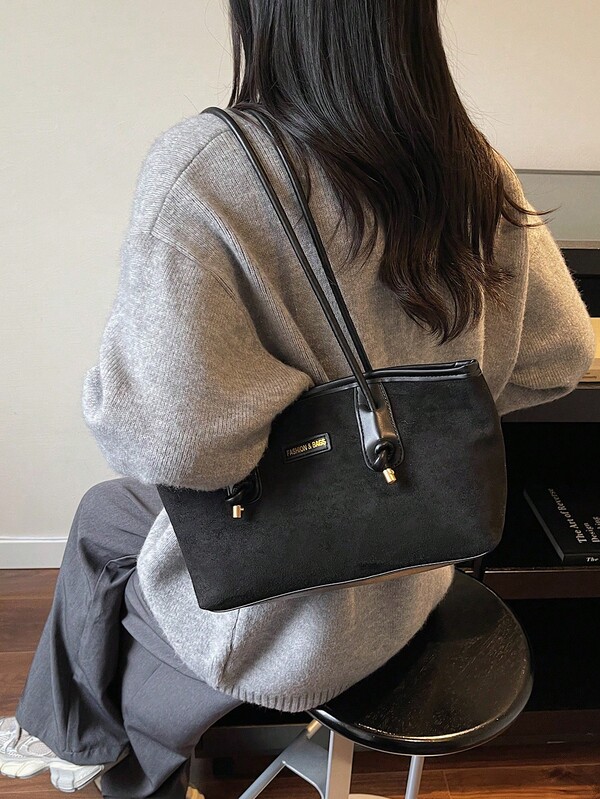1pc Faux Suede Tote Bag, Large Capacity Women's Fashion Versatile Shoulder/Underarm Bag, Retro Casual Handbag