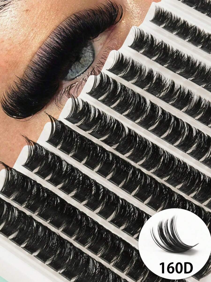 10 Pairs Thick Lash Clusters, 160DD Capacity Lash Box, Curled Cluster Lashes, Suitable For Eyelash Extension, Create Voluminous Lash Effect, 8-16mm Thick Lash Clusters, Suitable For Beginners, Lash Clusters, Individual Lashes, False Eyelashes - D - View 1