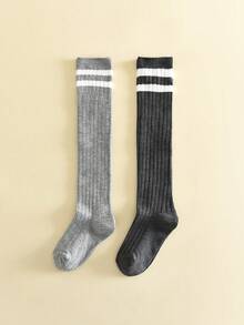 2 pares de calcetines sobre la rodilla a rayas para niños, calcetines largos suaves, cómodos y transpirables para uniformes de fútbol/deportes para adolescentes y niños pequeños - Multicolor - Ver 3