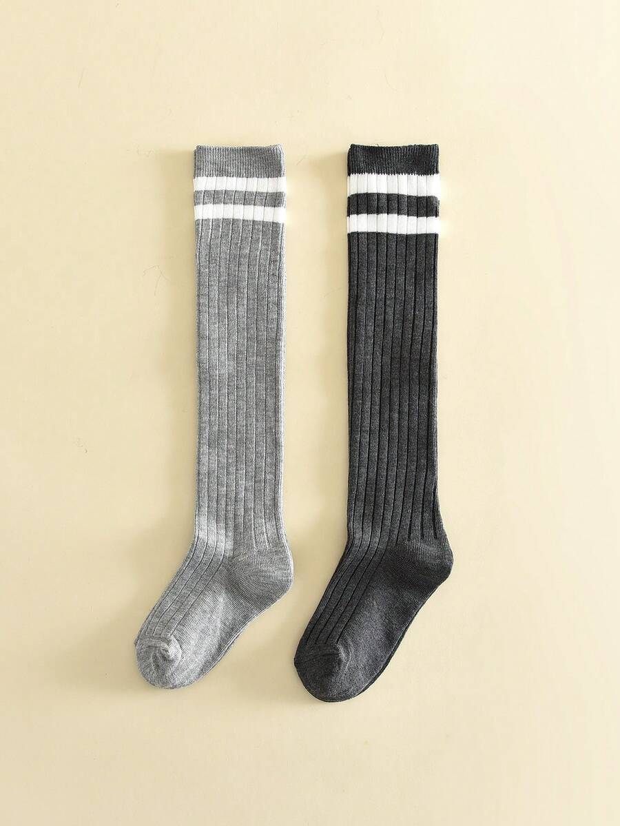 2 Pairs Striped Over-The-Knee Socks For Kids, Soft Comfortable Breathable Football/Sports Uniform Long Socks For Teenagers And Toddlers - Multicolor - View 1