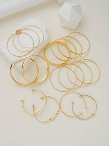 15pcs/Set Fashionable, Elegant, Delicate, Vintage, Geometric, Knot, Beaded, Multi-Layer, Braided, Textured, Smooth, Minimalist, Metal Bangle Bracelet Set, Suitable For Holiday, Party, Date, Gift, Daily Wear - Yellow Gold - View 5