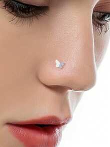 1 Pc Multi-Piece Fashion Gold & Silver-Toned Flower & Butterfly Design Nose Ring Set - Cubic Zirconia Inlaid For Daily & Festival Celebration - Yellow Gold - View 3