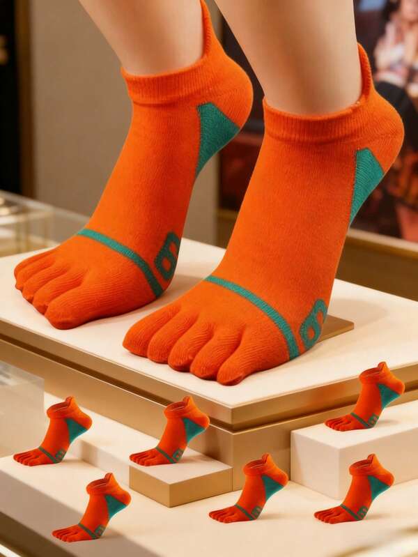 3/5/6 Pairs Multi-Color Men/Women's Fashion Toe Socks, Soft & Comfortable Compression Ankle Fit Five Toe Socks, Suitable For Sports Running Low-Cut Ankle Socks, Antibacterial Odor-Resistant Moisture-Wicking Fabric, All Season