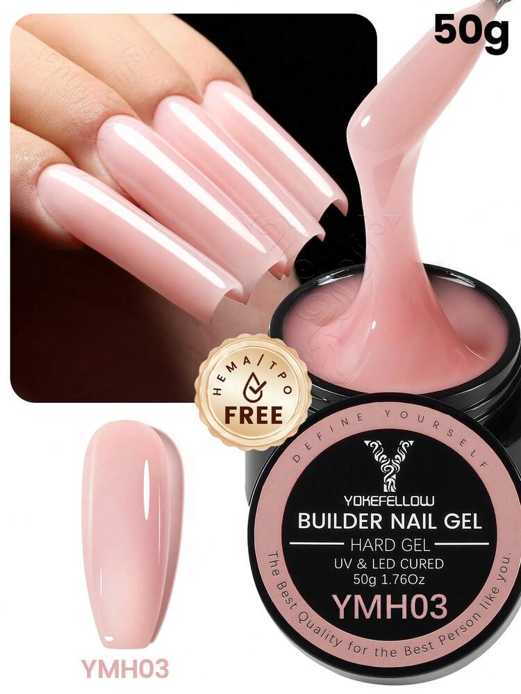 YOKEFELLOW 50g Builder Nail Gel For Nail Extension & Strengthening, Jelly Pink Builder Gel Soak Off UV LED Long Lasting Thickening Gel, Ideal For Salon Use & Holiday Gifts For Women Girls NEW YMH03 - Pink - View 1