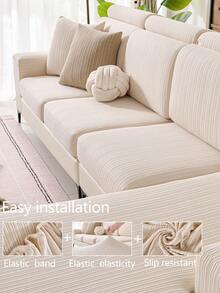1件装弹力沙发套，加厚保暖防滑全包覆式沙发座套，四季皆宜，布艺沙发套，可机洗，防尘，宠物友好，卧室、办公室、客厅装饰性沙发保护套，适用于1/2/3/4人座及L型沙发 - 米色 - 查看 6