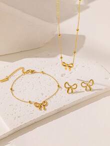 4pcs/Set Bow Bead Necklace Set, Fashion Minimalist Style, Choker Design, Suitable For Women's Daily Wear, Dates Or Parties - Gold - View 11