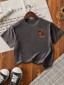 小男孩卡通印花短袖T恤 - 深灰色 - 查看 2