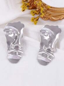 1 Set Exaggerated Alloy Abstract Face & Feature Portrait Earrings & Ring, Fashionable Accessories For Women
