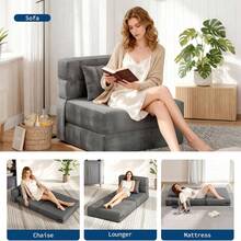 73" Folding Sofa Bed Sleeper Chair, Convertible Futon Couch With Pillow, Single Size Foldable Mattress For Living Room, Dorm, Apartment & Home Office, Modern Linen Fabric,Small  Convertible Folding Sofa Bed, Sleeper Chair Bed With Pillow, Portable Lazy Floor Sofa Lounger, Memory Foam Fold Out Sofa Bed Couch For Living Room, Bedroom, Apartment, Dorm, Office, Single, Dark Grey - 深灰色 - 查看 7