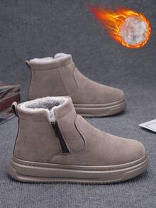 2025 New Men's Winter Plush Thickened Leather One-Piece Anti-Slip Warm Snow Boots, Round Toe Casual Boots With Side Zipper And Thermal Lined, Suitable For Northeast, Bread Winter Shoes - Brown - View 15