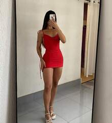 Foreign Dress, Short, Tie-Up Shoulder, Drawstring, Backless, All-Over Tie-Up Shoulder, Bare Back, Butt-Lifting Effect. - màu đỏ đậm - Xem 1