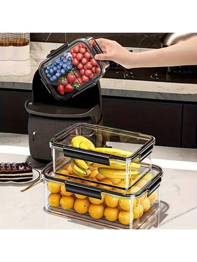 Contenedores de almacenamiento apilables para refrigerador con tapas selladas, contenedores de alimentos con cierre a presión hermético - PET de alta claridad, para frutas, verduras, carnes, cajas de almacenamiento reutilizables y duraderas - Perfectos para la organización de la cocina, la despensa y el refrigerador, contenedores de almacenamiento de alimentos sellados multiusos, esenciales para el refrigerador y la cocina del hogar