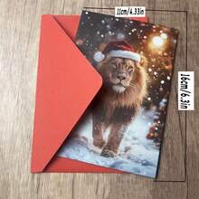 1pc/2pcs Delightful & Entertaining Christmas Lion & Snowman Themed Cards, Birthday Cards, Invitations, Perfect Gift For Wildlife Enthusiasts, Suitable For Family, Friends, Sons, Daughters, Nephews, Nieces, Grandchildren, Beautifully Designed, Simple & Casual Invitations And Letters