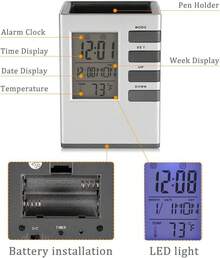 Fdit Reloj Despertador Digital LED Multifuncional con Pantalla LCD, Termómetro, Soporte para Plumas y Luz Nocturna - Ideal como - 1 - Ver 5