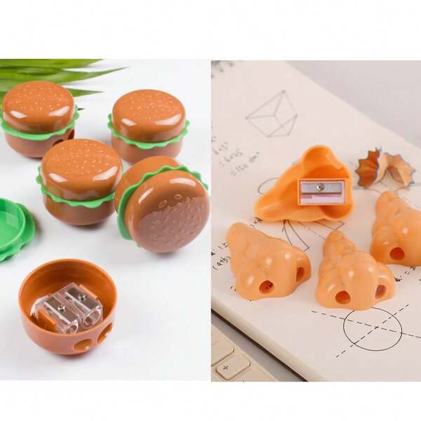 2pcs/4pcs Funny Nose Pencil Sharpener, Hamburger Shaped Double Hole Pencil Sharpener, Ideal For Students, School Supplies, Pranks, Birthday Gifts For Boys And Girls, Teacher Rewards, Suitable For Winter, New Year