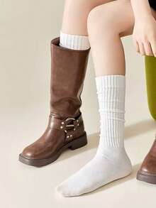 Tất cao đến đùi phong cách dễ thương cho nữ mùa thu/đông, màu trơn đen trắng cơ bản, thích hợp với bốt cao đến đầu gối/giày bệt, tạo phong cách lười biếng, món đồ mặc ngoài thiết yếu, tất ấm áp - Nhiều màu - Xem 8