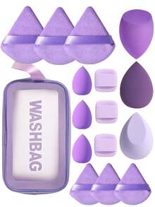 16 Pieces Of Cosmetic Sponge Set, Including 3 Pieces Of Cosmetic Sponge, 3 Pieces Of Mini Cosmetic Sponge, 3 Pieces Of Powder Puff, 3 Pieces Of Mini Powder Puff, 3 Pieces Of Mini Finger Air Cushion Powder Puff And 1pc Cosmetic Bag, Made Of Super Soft Velvet, Used To Create A Flawless, Cake Free Appearance, Suitable For Liquid, Cream And Powder. - Multicolor - View 8