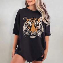 Vintage Tiger Tee - Retro Animal  T-Shirt, 90s Animal Gift For Tiger Lover, Wild Cat Shirt, JungleTiger Graphic Tee220G Heavyweight1830% CottonT-Shirt - 黑色3 - 查看 1
