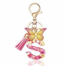 JINGUAZI Initial Letter Keychains For Women Tassel Butterfly Pink Purple Cute Car Keychain For Wallet Backpack Bag Charm{Inchcolor_nameinch:InchS-Pinkinch} - S-pink - 查看 1