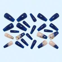 24PCS Press-On Gradient Diamond-Studded Ballet Nails Extension - Chic European-Style Full Cover Reusable Nail Tips, Long False Nails With Sparkle-Enhancing Shiny Rhinestones, Beginner-Friendly Fashion Nail Art For Girls' Night, Casual Trips & Everyday Wear, Easy Application Glitter Decor Manicure Accessories For Women - Xanh đậm - Xem 5