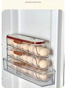 Multi-Layer Stackable Egg Storage Box, Kitchen Egg Holder Tray, Refrigerator Egg Rack With Timer, Automatic Sliding