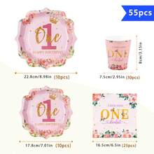 Pink Floral 1st Birthday Petal Shaped Disposable Plate, Napkin, Cup Set, Plates, Napkins And Cups Party Supplies, Serves 10 Guests, Disposable Paper Plates Party Tableware Suitable For Birthday, Wedding, Party, Family Picnic - Multicolor - View 2