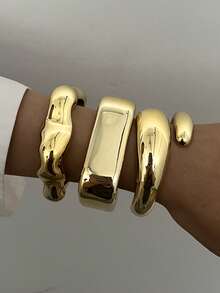 Zestaw 3/1 szt. Modny, elegancki, delikatny, vintage, geometryczny wzór kropli wody, fala, kwadrat, asymetryczny kształt CCB Metalowa, teksturowana, minimalistyczna szeroka bransoletka, odpowiednia na święta, imprezy, randki, prezent, do noszenia na co dzień