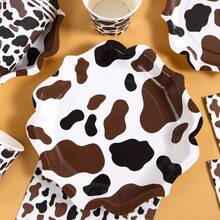 10pcs Cow Print Petal Shaped Disposable Plate, Napkin And Cup Set, Plates, Napkins And Cups Party Supplies Suitable For 10 Guests, Disposable Paper Plates Party Tableware Fit For Birthday, Wedding, Party, Family Picnic - Multicolor - View 5