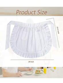 1pc Waist Apron Maid Costume, Cute & Vintage Style With Pockets, Pleated Kitchen Cooking Half Apron,Kitchen,Bathroom,Home,Household Supplies - 白色 - 查看 2