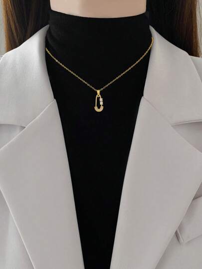 1 Peça Colar de Alfinete de Segurança de Luxo Fashion Personalizado com Incrustação de Cobre e Zircônia, Adequado para Uso Diário, Melhor Escolha para Presente de Joias Femininas (Caixa de Presente Apenas para Fotografia)
