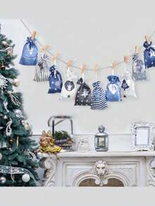 24 个圣诞节降临节礼品袋 DIY 日历挂袋格子抽绳袋袜子储物袋礼物圣诞礼品袋派对礼品袋，24 个日历挂袋格子抽绳袋储物袋礼物圣诞礼品袋派对礼品袋，适用于婚礼、生日、礼物、父亲节、感恩节、圣诞节、新年、节日礼物、圣诞节 - 彩色 - 查看 5