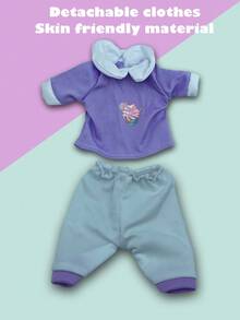 26厘米逼真娃娃，会小便、喝水、发出4种声音，配有奶瓶和安抚奶嘴，粉色小床，连衣裙图案随机发送，是送给女孩的过家家礼物。 - 紫色(衣服印刷隨機髮) - 查看 7