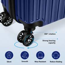 两件套航空认证行李箱套装（14英寸+20英寸登机箱），ABS硬壳材质，带万向轮和锁，终极旅行组合行李箱，拉杆箱，万向轮行李箱，旅行行李箱，硬壳行李箱，登机箱，带轮行李箱，旅行必备，耐用，男女通用，适合度假、商务出行，大容量，旅行必备，旅行配件，旅行收纳整理，旅行用品 - 深藍色 - 查看 3
