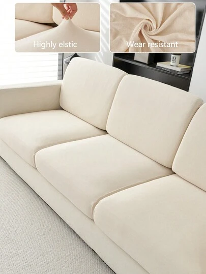 1pc Stretch Sofa Cover, Non-Slip Full Coverage Sofa Seat Cover, Suitable For All Seasons, Fabric Thickened Sofa Slipcover, Machine Washable, Dust-Proof And Dirt-Resistant, Beige Textured Pattern, Pet-Friendly, Adjustable For Corner Sofa, Applicable To Bedroom, Office, Living Room Combination And L-Shaped Sofa, Blanket And 1/2/3/4 Seat Covers, Hand Washable